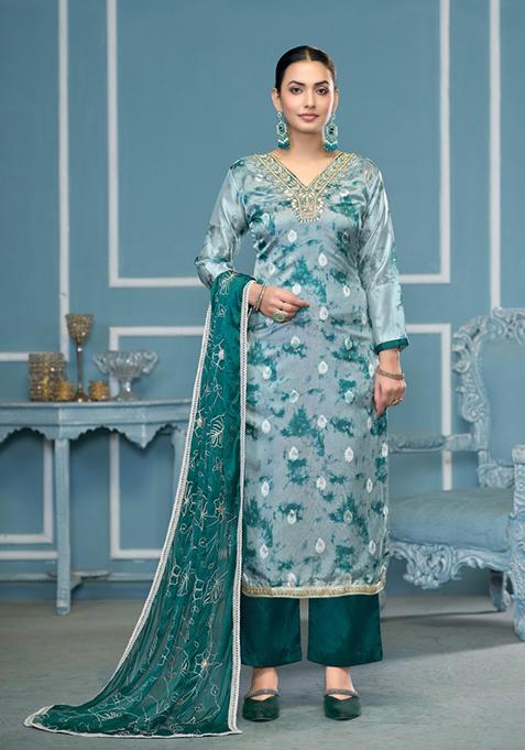 Blue Woven Organza Salwar Kameez