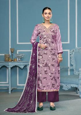 Purple Woven Organza Salwar Kameez