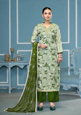 Green Woven Organza Salwar Kameez