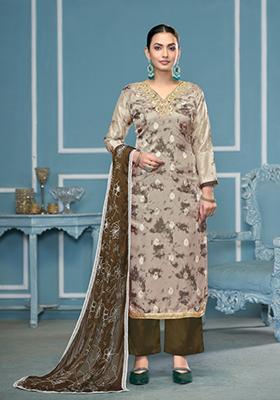 Grey Woven Organza Salwar Kameez