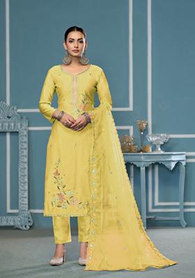 Yellow Woven Cotton Salwar Kameez