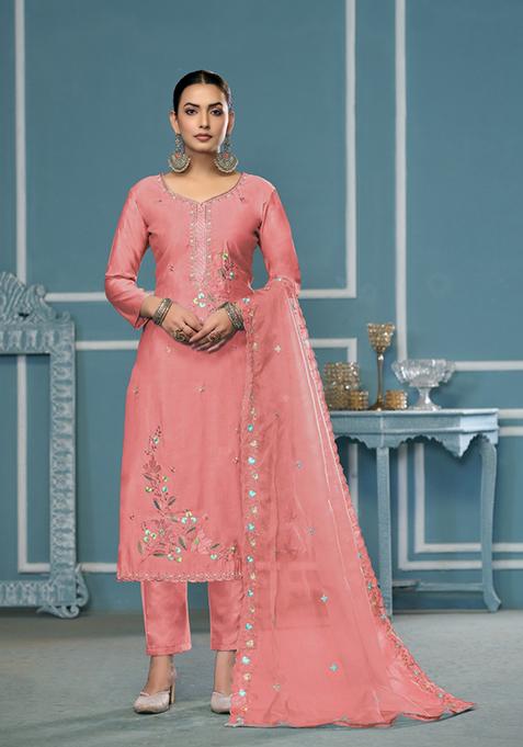 Peach Woven Cotton Salwar Kameez