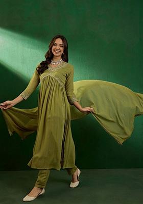 Green Embroidered Georgette Salwar Kameez