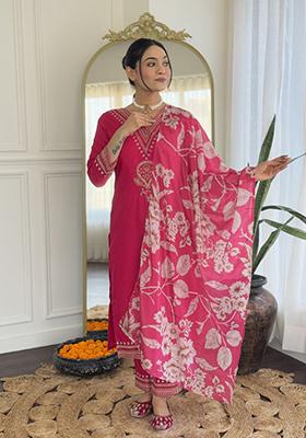 Pink Embroidered Viscose Salwar Kameez