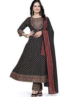 Black Embroidered Cotton Salwar Kameez