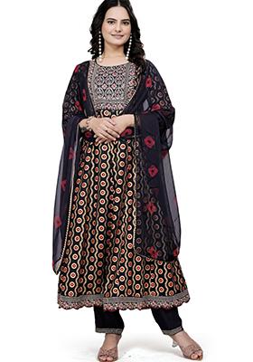 Black Embroidered Cotton Salwar Kameez