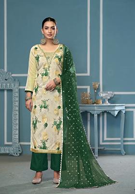 White Printed Viscose Salwar Kameez