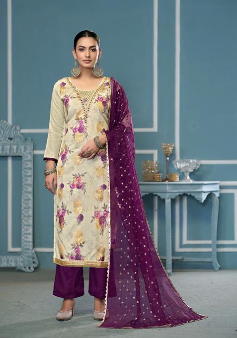 White Printed Viscose Salwar Kameez