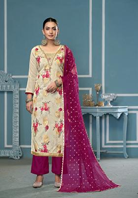 White Printed Viscose Salwar Kameez