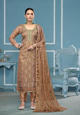 Brown Printed Viscose Salwar Kameez