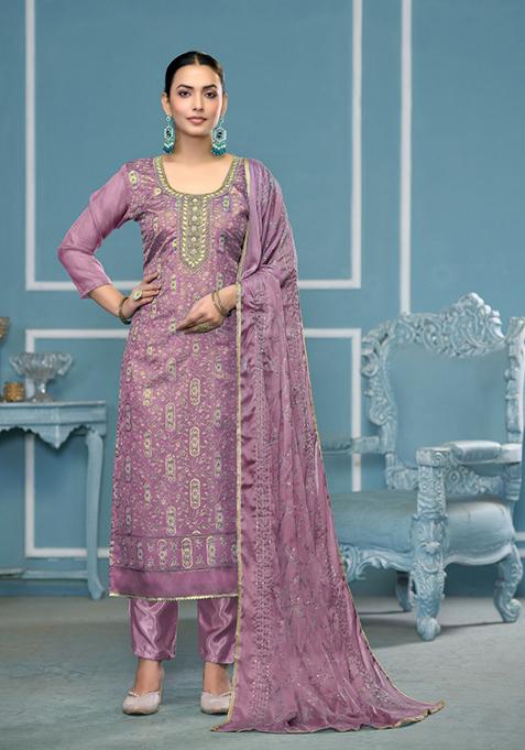 Lavender Printed Viscose Salwar Kameez
