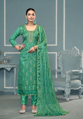 Green Printed Viscose Salwar Kameez