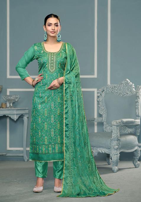 Green Printed Viscose Salwar Kameez