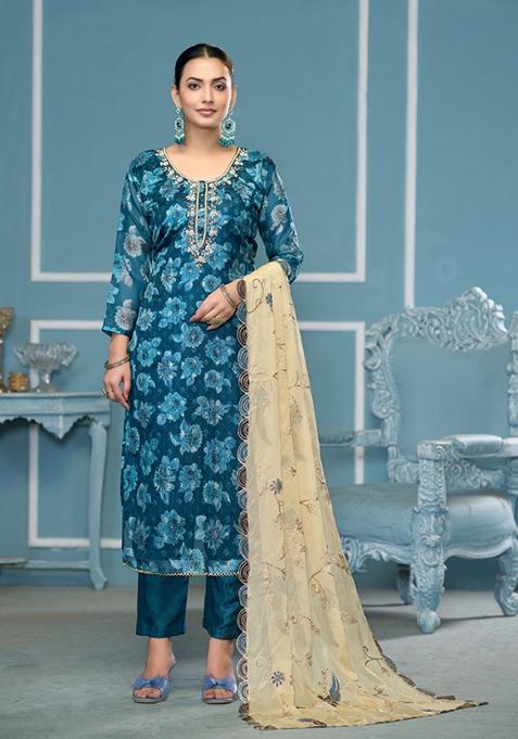 Blue Printed Viscose Salwar Kameez