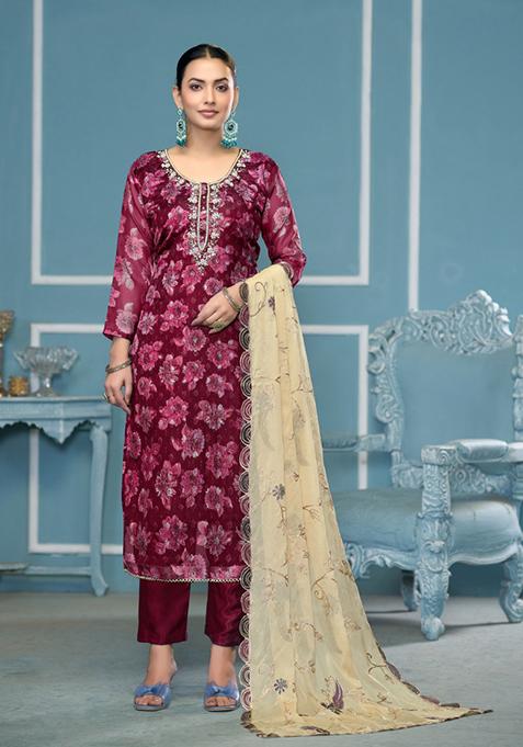 Maroon Printed Viscose Salwar Kameez