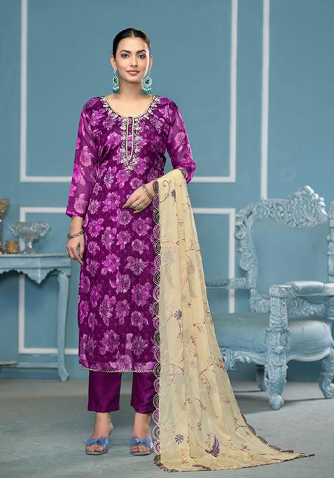 Purple Printed Viscose Salwar Kameez