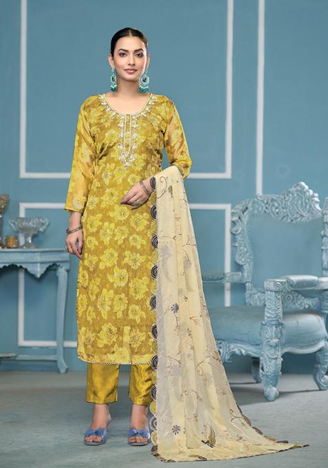 Mustard Yellow Printed Viscose Salwar Kameez