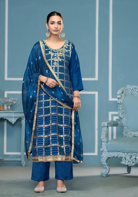 Blue Printed Cotton Salwar Kameez