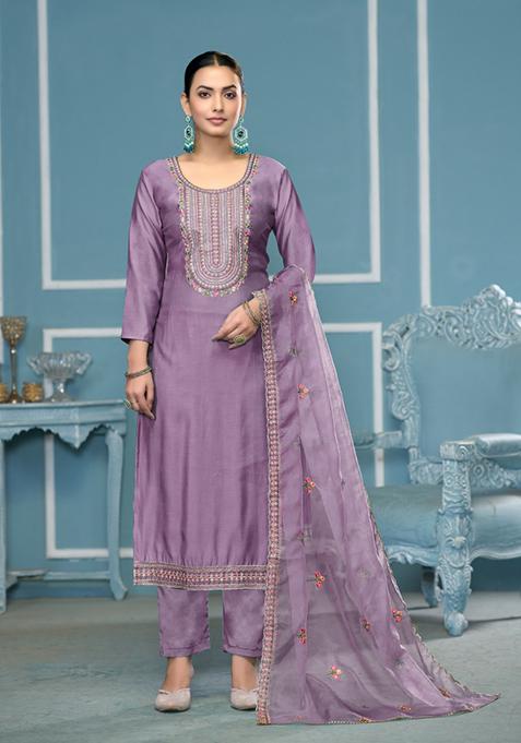 Purple Woven Cotton Salwar Kameez