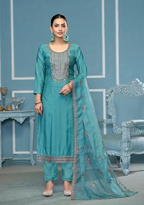 Sea Green Woven Cotton Salwar Kameez