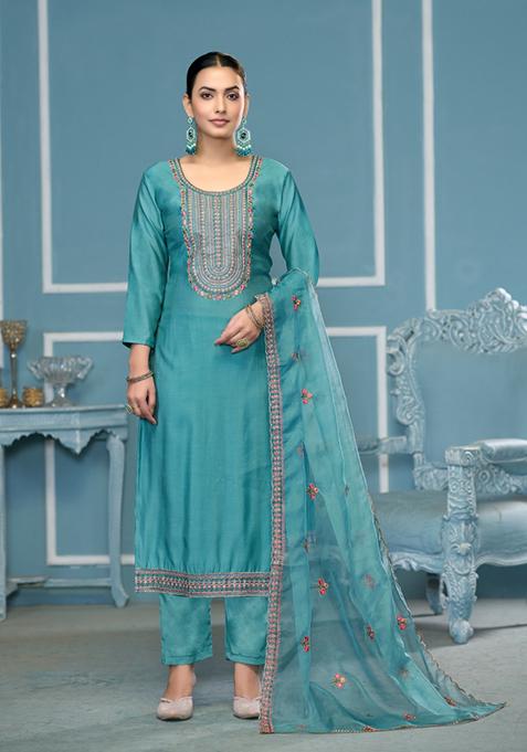 Sea Green Woven Cotton Salwar Kameez