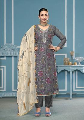 Grey Printed Viscose Salwar Kameez
