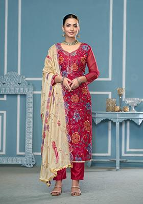 Burgundy Printed Viscose Salwar Kameez