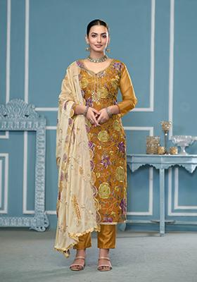 Mustard Yellow Printed Viscose Salwar Kameez