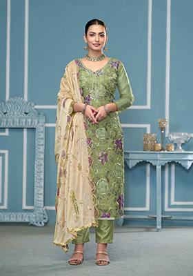 Green Printed Viscose Salwar Kameez