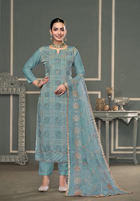 Grey Embroidered Cotton Salwar Kameez