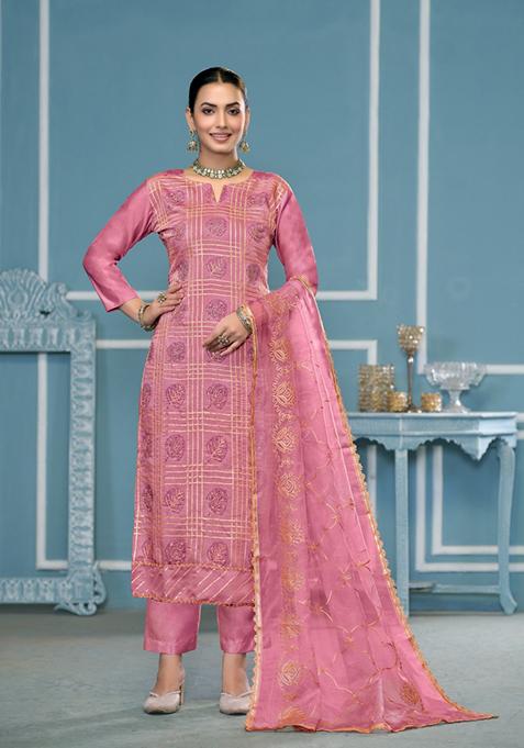 Pink Embroidered Cotton Salwar Kameez