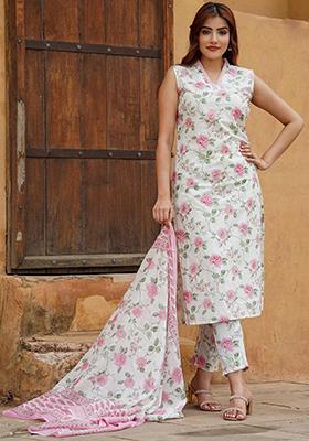 Pink Printed Cotton Salwar Kameez