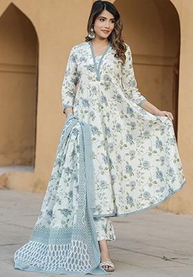 Blue Printed Cotton Salwar Kameez