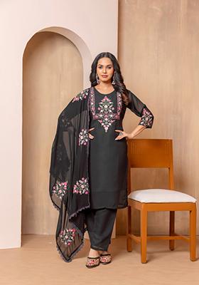 Black Embroidered Georgette Salwar Kameez