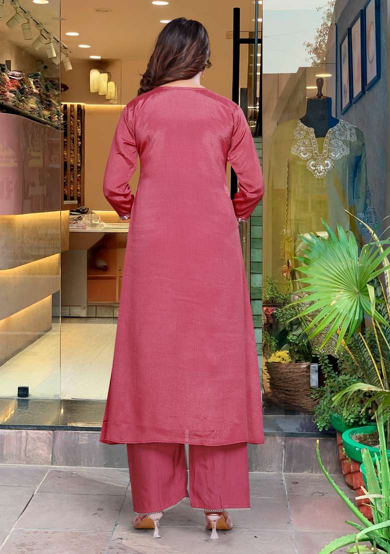 Pink Embroidered Viscose Anarkali - Indya
