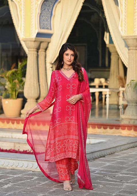 Pink Embroidered Art Silk Salwar Kameez