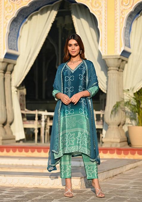 Green Embroidered Art Silk Salwar Kameez