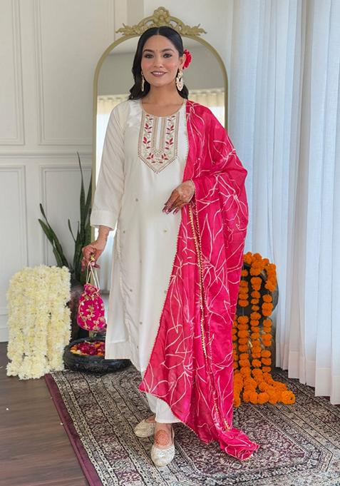 White Embroidered Rayon Salwar Kameez