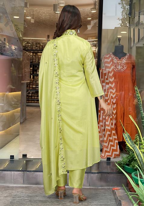 Green Embroidered Viscose Salwar Kameez
