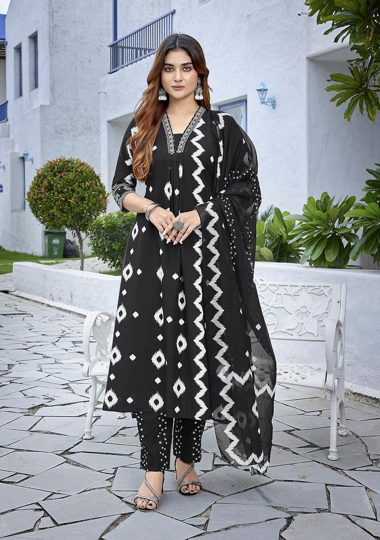 Black Printed Viscose Salwar Kameez