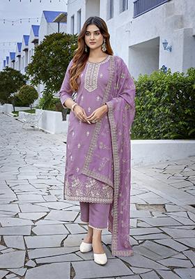 Purple Embroidered Chanderi Salwar Kameez