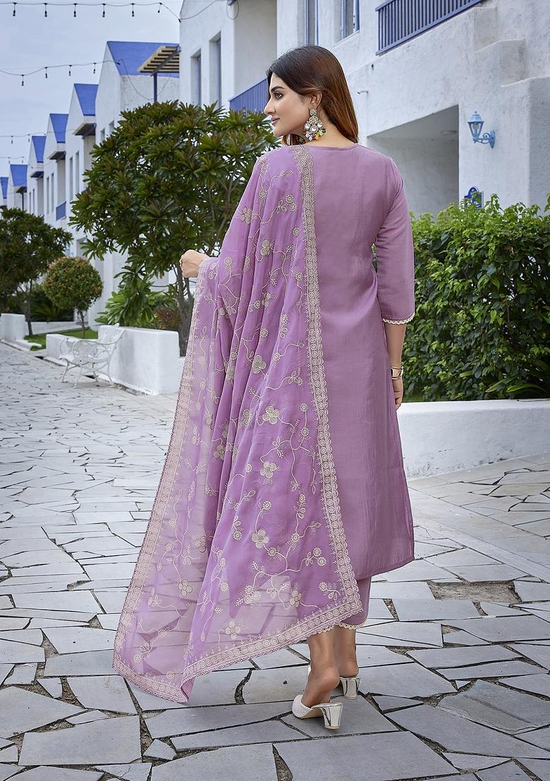 Purple Embroidered Chanderi Salwar Kameez