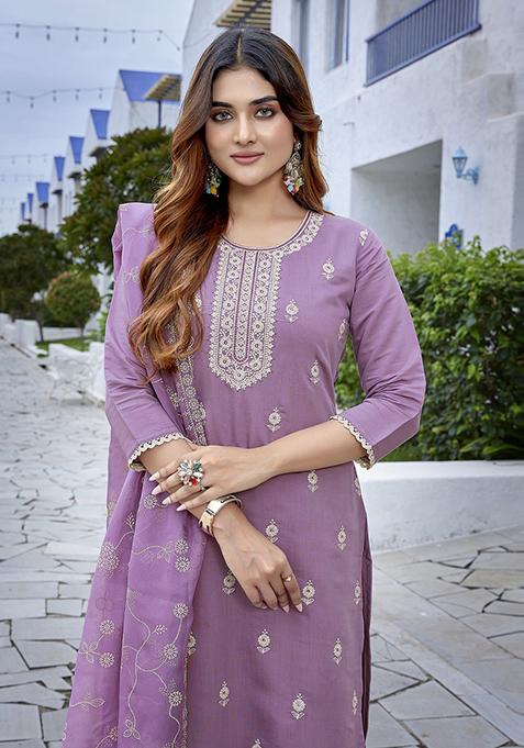 Purple Embroidered Chanderi Salwar Kameez
