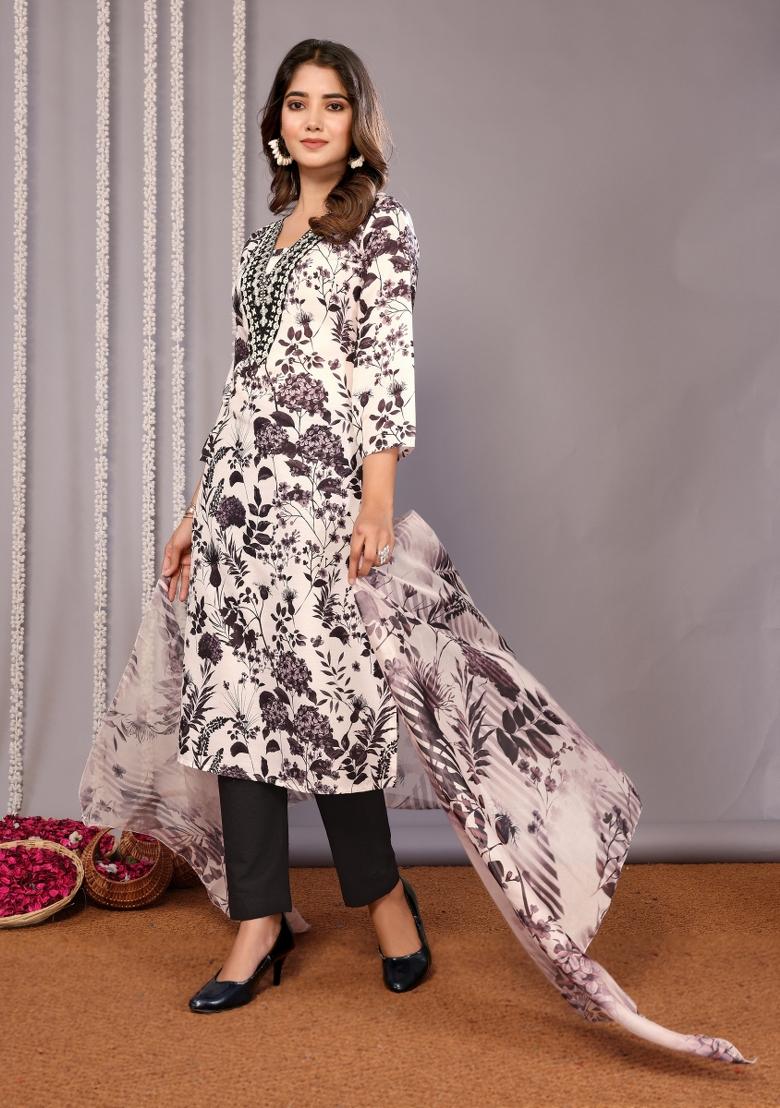 White Printed Cotton Salwar Kameez