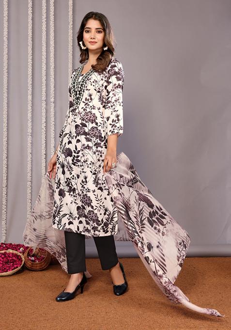 White Printed Cotton Salwar Kameez