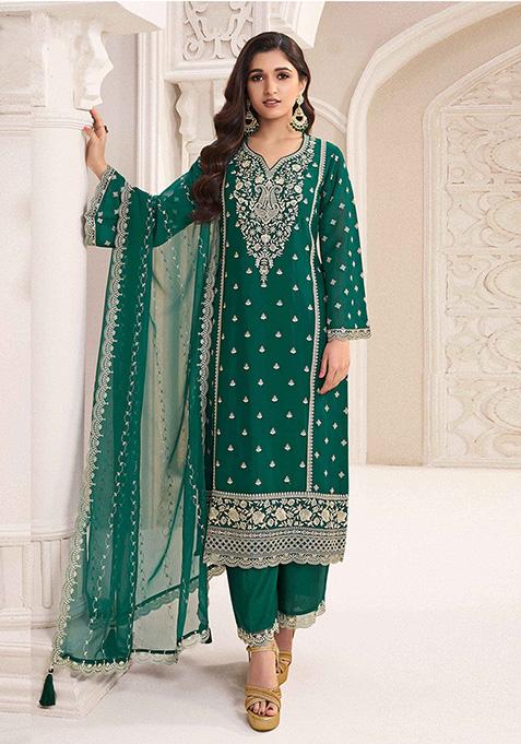Green Embroidered Silk Palazzo Set