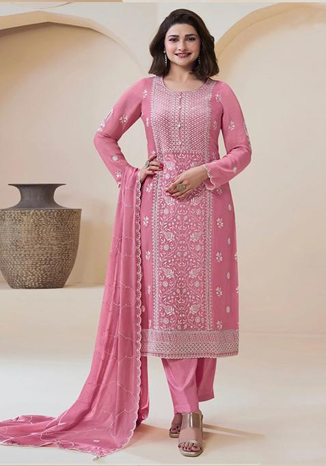 Baby Pink Embroidered Silk Salwar Kameez