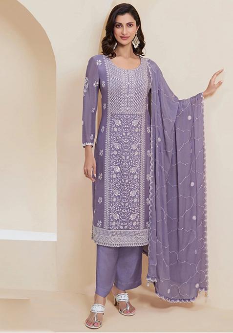 Lavender Embroidered Silk Salwar Kameez