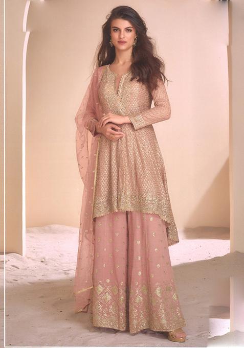 Lightpeach Embroidered Georgette Palazzo Set