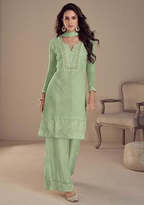 Light Green Embroidered Georgette Palazzo Set